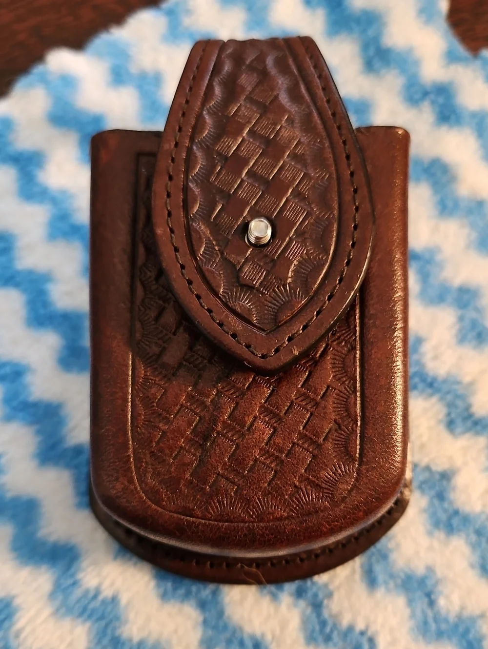 Tooled Brown Leather Belt Pouch